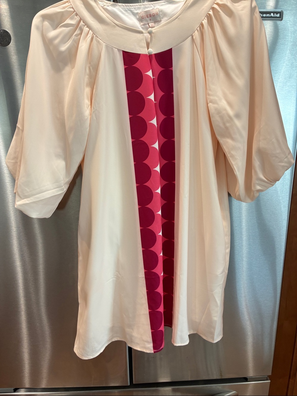VTG Retro 70s Fairy Short Sleeve Peach Dress Maroon Circle Panel Sz S Retro 70s